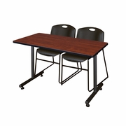 48 X 30 IN. T-BASE TRAINING SEMINAR TABLE- CHERRY, 2 STACK CHAIRS- BLACK <FONT COLOR=GREEN>-FREE SHIPPING-</FONT>
