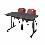48 X 30 IN. T-BASE TRAINING SEMINAR TABLE- GREY, 2 M STACK CHAIRS- BURGUNDY <FONT COLOR=GREEN>-FREE SHIPPING-</FONT>