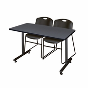 48 X 30 IN. T-BASE TRAINING SEMINAR TABLE- GREY, 2 STACK CHAIRS- BLACK <FONT COLOR=GREEN>-FREE SHIPPING-</FONT>