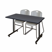 48 X 30 IN. T-BASE TRAINING SEMINAR TABLE- GREY, 2 STACK CHAIRS- GREY <FONT COLOR=GREEN>-FREE SHIPPING-</FONT>