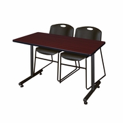48 X 30 IN. T-BASE TRAINING SEMINAR TABLE- MAHOGANY, 2 STACK CHAIRS- BLACK <FONT COLOR=GREEN>-FREE SHIPPING-</FONT>