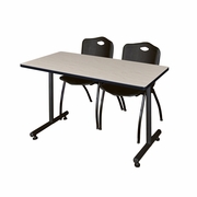 48 X 30 IN. T-BASE TRAINING SEMINAR TABLE- MAPLE, 2 M STACK CHAIRS- BLACK <FONT COLOR=GREEN>-FREE SHIPPING-</FONT>