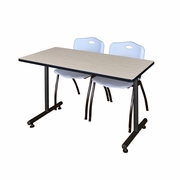 48 X 30 IN. T-BASE TRAINING SEMINAR TABLE- MAPLE, 2 M STACK CHAIRS- GREY <FONT COLOR=GREEN>-FREE SHIPPING-</FONT>