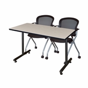 48 X 30 IN. T-BASE TRAINING SEMINAR TABLE- MAPLE, 2 NESTING CHAIRS <FONT COLOR=GREEN>-FREE SHIPPING-</FONT>