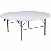 5.89-FOOT ROUND BI-FOLD GRANITE WHITE PLASTIC BANQUET AND EVENT FOLDING TABLE WITH CARRYING HANDLE <font color=green>FREE SHIPPING!</font>