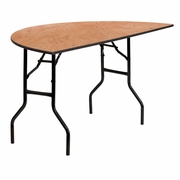5-FOOT HALF-ROUND WOOD FOLDING BANQUET TABLE: <font color=green>FREE SHIPPING!</font>