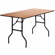 5-FOOT RECTANGULAR WOOD FOLDING BANQUET TABLE WITH CLEAR COATED FINISHED TOP: <font color=green>FREE SHIPPING!</font>