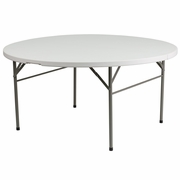 5-FOOT ROUND BI-FOLD WHITE PLASTIC FOLDING TABLE WITH CARRYING HANDLE <font color=green>FREE SHIPPING!</font>