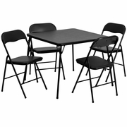 5 PIECE BLACK FOLDING CARD TABLE AND CHAIR SET: <font color=green>FREE SHIPPING!</font>