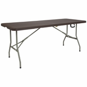 6-FOOT BI-FOLD BROWN RATTAN PLASTIC FOLDING TABLE: <font color=green>FREE SHIPPING!</font>