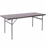 6-FOOT BI-FOLD BROWN WOOD GRAIN PLASTIC FOLDING TABLE WITH CARRYING HANDLE: <font color=green>FREE SHIPPING!</font>