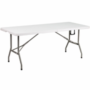 6-FOOT BI-FOLD GRANITE WHITE PLASTIC BANQUET AND EVENT FOLDING TABLE WITH CARRYING HANDLE: <font color=green>FREE SHIPPING!</font>