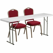 6-FOOT PLASTIC FOLDING TRAINING TABLE SET WITH 2 CROWN BACK STACK CHAIRS <font color=green>FREE SHIPPING!</font>