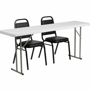 6-FOOT PLASTIC FOLDING TRAINING TABLE SET WITH 2 TRAPEZOIDAL BACK STACK CHAIRS <font color=green>FREE SHIPPING!</font>