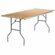 6-FOOT RECTANGULAR HEAVY DUTY BIRCHWOOD FOLDING BANQUET TABLE WITH METAL EDGES AND PROTECTIVE CORNER GUARDS: <font color=green>FREE SHIPPING!</font>