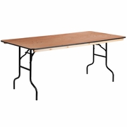 6-FOOT RECTANGULAR WOOD FOLDING BANQUET TABLE WITH CLEAR COATED FINISHED TOP: <font color=green>FREE SHIPPING!</font>