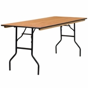 6-FOOT RECTANGULAR WOOD FOLDING BANQUET TABLE WITH CLEAR COATED FINISHED TOP: <font color=green>FREE SHIPPING!</font>