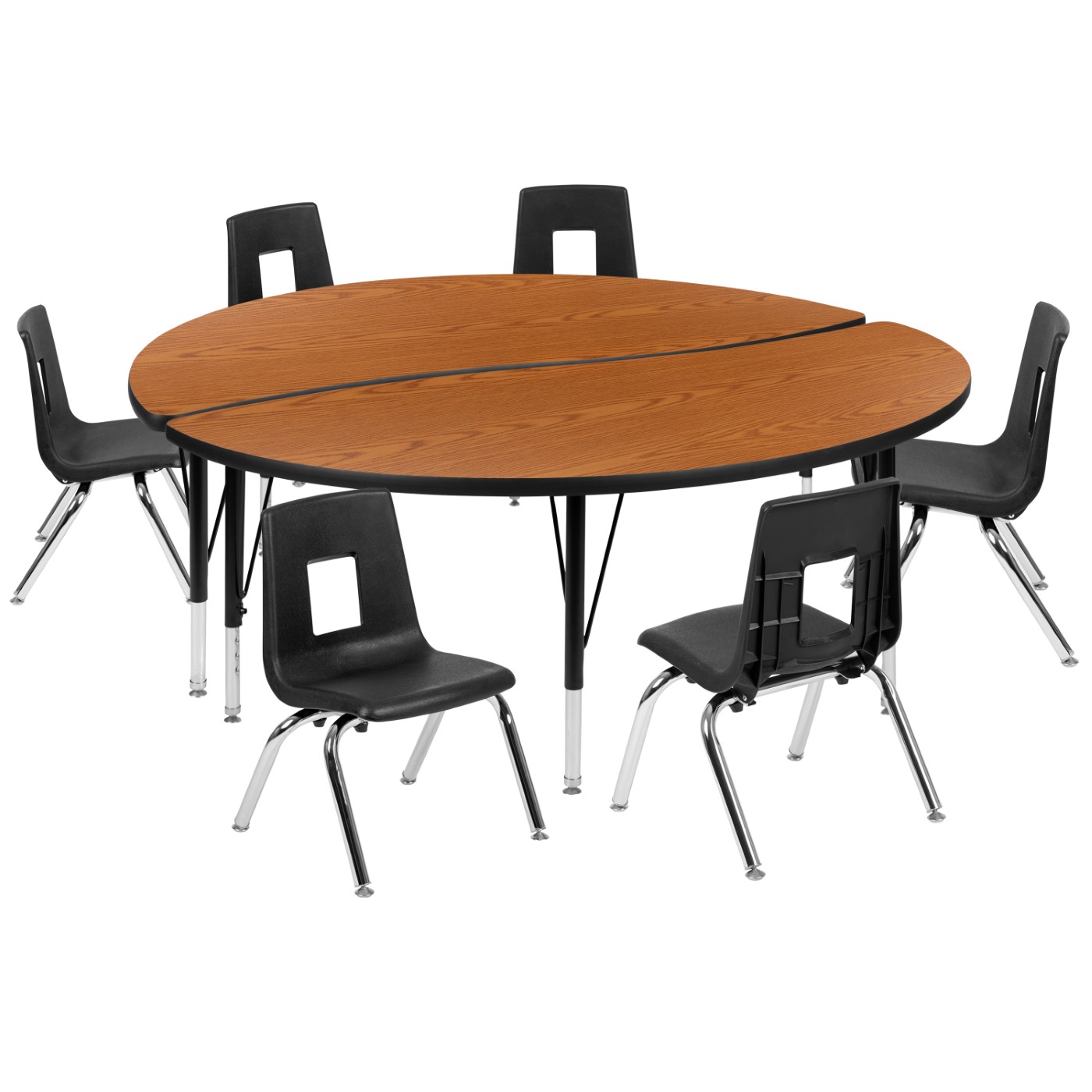 60" CIRCLE WAVE FLEXIBLE LAMINATE ACTIVITY TABLE SET WITH 14" STUDENT STACK CHAIRS, OAK/BLACK <font color=green>FREE SHIPPING!</font> 60" CIRCLE WAVE FLEXIBLE LAMINATE ACTIVITY TABLE SET WITH 14" STUDENT STACK CHAIRS, OAK/BLACK <font color=green>FREE SHIPPING!</font>