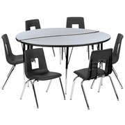 60" CIRCLE WAVE FLEXIBLE LAMINATE ACTIVITY TABLE SET WITH 18" STUDENT STACK CHAIRS, GREY/BLACK <font color=green>FREE SHIPPING!</font> 60" CIRCLE WAVE FLEXIBLE LAMINATE ACTIVITY TABLE SET WITH 18" STUDENT STACK CHAIRS, GREY/BLACK <font color=green>FREE SHIPPING!</font>
