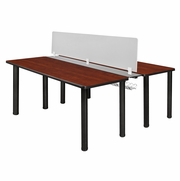 60 X 24 IN. 2 PERSON WORKSTATION DESK WITH PRIVACY DIVIDER- CHERRY TOP, BLACK LEGS <FONT COLOR=GREEN>-FREE SHIPPING-</FONT>