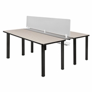 60 X 24 IN. 2 PERSON WORKSTATION DESK WITH PRIVACY DIVIDER- MAPLE TOP, BLACK LEGS <FONT COLOR=GREEN>-FREE SHIPPING-</FONT>