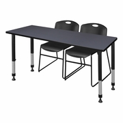 60 X 24 IN. ADJUSTABLE CLASSROOM TABLE- GREY & 2 STACK CHAIRS- BLACK <FONT COLOR=GREEN>-FREE SHIPPING-</FONT>