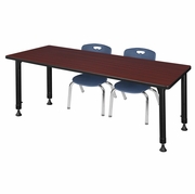 60 X 24 IN. ADJUSTABLE CLASSROOM TABLE- MAHOGANY & 2 ANDY 12 IN. STACK CHAIRS- BLUE <FONT COLOR=GREEN>-FREE SHIPPING-</FONT>