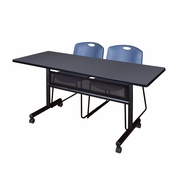 60 X 24 IN. FLIP-TOP PRIVACY NESTING TABLE- GREY, 2 STACK CHAIRS- BLUE <FONT COLOR=GREEN>-FREE SHIPPING-</FONT>