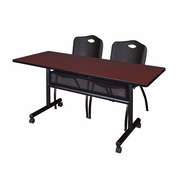 60 X 24 IN. FLIP-TOP PRIVACY NESTING TABLE- MAHOGANY, 2 M STACK CHAIRS- BLACK <FONT COLOR=GREEN>-FREE SHIPPING-</FONT>
