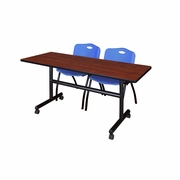 60 X 24 IN. FLIP-TOP TRAINING NESTING TABLE- CHERRY, 2 M STACK CHAIRS- BLUE <FONT COLOR=GREEN>-FREE SHIPPING-</FONT>