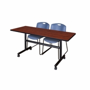 60 X 24 IN. FLIP-TOP TRAINING NESTING TABLE- CHERRY, 2 STACK CHAIRS- BLUE <FONT COLOR=GREEN>-FREE SHIPPING-</FONT>