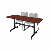 60 X 24 IN. FLIP-TOP TRAINING NESTING TABLE- CHERRY, 2 STACK CHAIRS- GREY <FONT COLOR=GREEN>-FREE SHIPPING-</FONT>