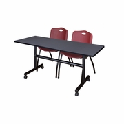 60 X 24 IN. FLIP-TOP TRAINING NESTING TABLE- GREY, 2 M STACK CHAIRS- BURGUNDY <FONT COLOR=GREEN>-FREE SHIPPING-</FONT>