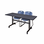 60 X 24 IN. FLIP-TOP TRAINING NESTING TABLE- GREY, 2 STACK CHAIRS- BLUE <FONT COLOR=GREEN>-FREE SHIPPING-</FONT>