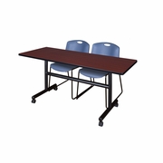 60 X 24 IN. FLIP-TOP TRAINING NESTING TABLE- MAHOGANY, 2 STACK CHAIRS- BLUE <FONT COLOR=GREEN>-FREE SHIPPING-</FONT>