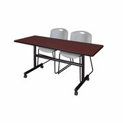 60 X 24 IN. FLIP-TOP TRAINING NESTING TABLE- MAHOGANY, 2 STACK CHAIRS- GREY <FONT COLOR=GREEN>-FREE SHIPPING-</FONT>