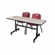 60 X 24 IN. FLIP-TOP TRAINING NESTING TABLE- MAPLE, 2 M STACK CHAIRS- BURGUNDY <FONT COLOR=GREEN>-FREE SHIPPING-</FONT>