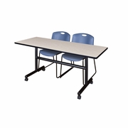 60 X 24 IN. FLIP-TOP TRAINING NESTING TABLE- MAPLE, 2 STACK CHAIRS- BLUE <FONT COLOR=GREEN>-FREE SHIPPING-</FONT>