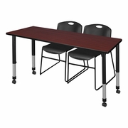 60 X 24 IN. MOBILE ADJUSTABLE CLASSROOM TABLE- MAHOGANY & 2 STACK CHAIRS- BLACK <FONT COLOR=GREEN>-FREE SHIPPING-</FONT>