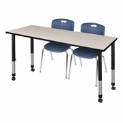 60 X 24 IN. MOBILE ADJUSTABLE CLASSROOM TABLE- MAPLE & 2 ANDY 18 IN. STACK CHAIRS- BLUE <FONT COLOR=GREEN>-FREE SHIPPING-</FONT>