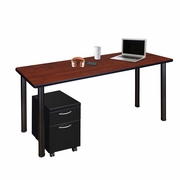 60 X 24 IN. MOBILE DESK WITH STORAGE- CHERRY TOP, BLACK LEGS <FONT COLOR=GREEN>-FREE SHIPPING-</FONT>