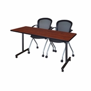 60 X 24 IN. MOBILE T-BASE TRAINING TABLE- CHERRY, 2 NESTING CHAIRS <FONT COLOR=GREEN>-FREE SHIPPING-</FONT>