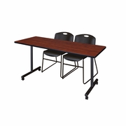 60 X 24 IN. MOBILE T-BASE TRAINING TABLE- CHERRY, 2 STACK CHAIRS- BLACK <FONT COLOR=GREEN>-FREE SHIPPING-</FONT>