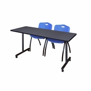 60 X 24 IN. MOBILE T-BASE TRAINING TABLE- GREY, 2 M STACK CHAIRS- BLUE <FONT COLOR=GREEN>-FREE SHIPPING-</FONT>