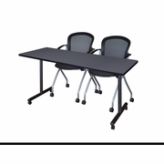 60 X 24 IN. MOBILE T-BASE TRAINING TABLE- GREY, 2 NESTING CHAIRS <FONT COLOR=GREEN>-FREE SHIPPING-</FONT>