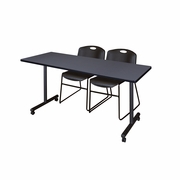 60 X 24 IN. MOBILE T-BASE TRAINING TABLE- GREY, 2 STACK CHAIRS- BLACK <FONT COLOR=GREEN>-FREE SHIPPING-</FONT>