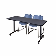 60 X 24 IN. MOBILE T-BASE TRAINING TABLE- GREY, 2 STACK CHAIRS- BLUE <FONT COLOR=GREEN>-FREE SHIPPING-</FONT>