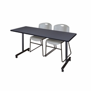 60 X 24 IN. MOBILE T-BASE TRAINING TABLE- GREY, 2 STACK CHAIRS- GREY <FONT COLOR=GREEN>-FREE SHIPPING-</FONT>