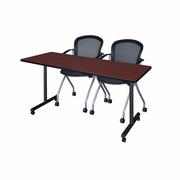 60 X 24 IN. MOBILE T-BASE TRAINING TABLE- MAHOGANY, 2 NESTING CHAIRS <FONT COLOR=GREEN>-FREE SHIPPING-</FONT>