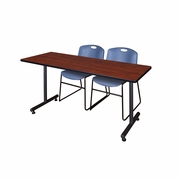 60 X 24 IN. T-BASE TRAINING SEMINAR TABLE- CHERRY, 2 STACK CHAIRS- BLUE <FONT COLOR=GREEN>-FREE SHIPPING-</FONT>